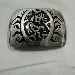 Vintage Kokopelli Native American Sterling Silver Tribal Design Belt Buckle